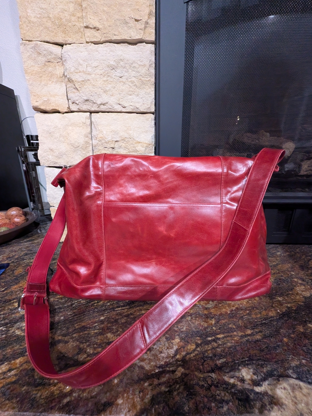 Wilsons Leather Red Leather Travel Messenger Bag